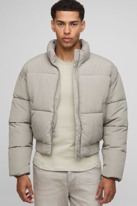Boxy Funnel Neck Bomber Hem Puffer Jacket - Image 1