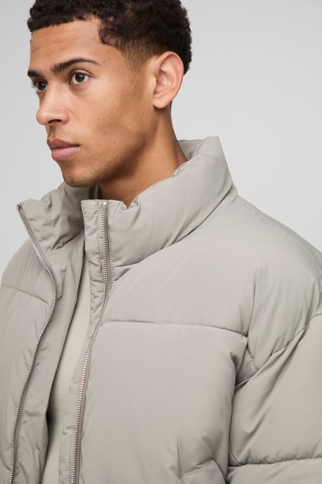 Boxy Funnel Neck Bomber Hem Puffer Jacket - Image 3
