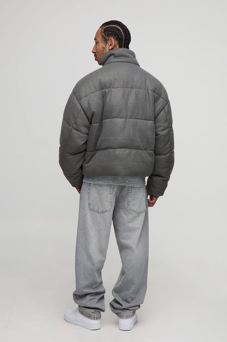 Boxy Fit Knitted Funnel Neck Puffer Jacket - Image 2