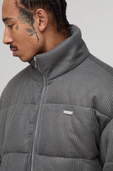 Boxy Fit Knitted Funnel Neck Puffer Jacket - Image 3