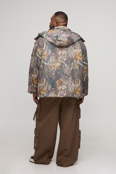 Plus Oversized Forest Camo Hooded Funnel Neck Puffer Jacket - Image 2
