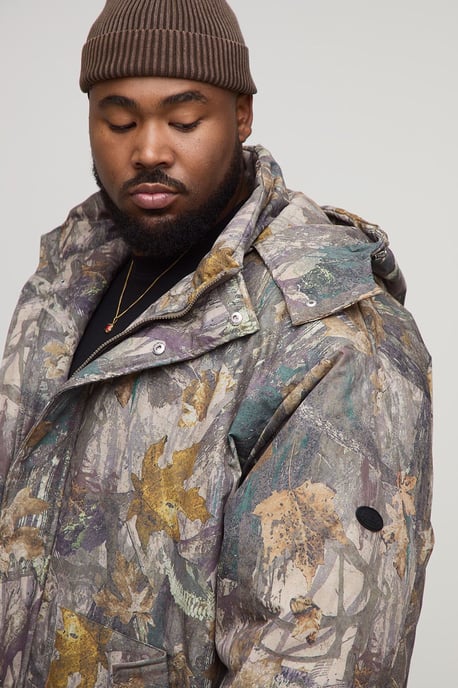 Plus Oversized Forest Camo Hooded Funnel Neck Puffer Jacket - Image 3