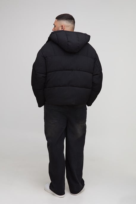 Plus Regular Fit Textured Curved Panel Puffer Jacket - Image 2