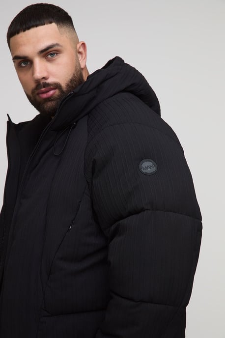 Plus Regular Fit Textured Curved Panel Puffer Jacket - Image 3