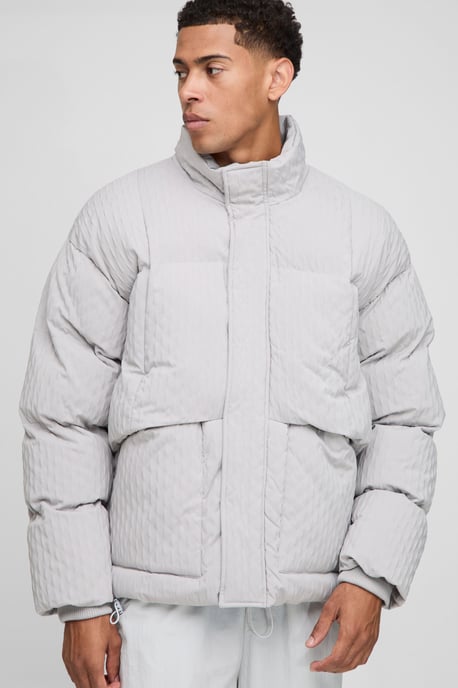 Oversized Fit Textured Funnel Neck Puffer Jacket - Image 3