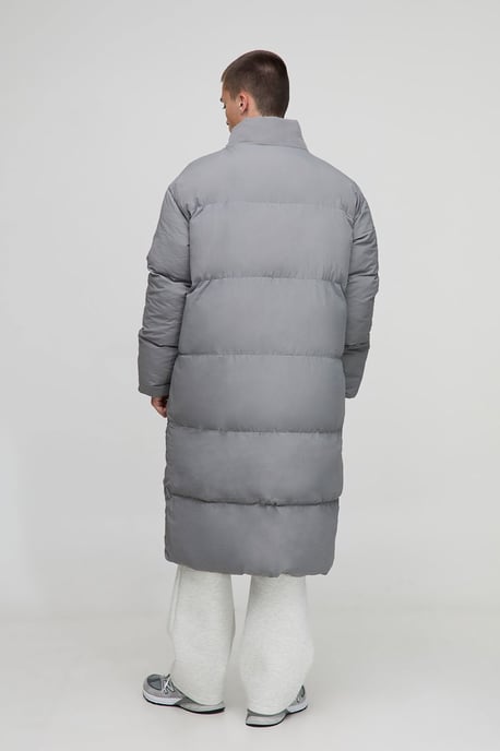 Oversized Crinkle Nylon Funnel Neck Longline Puffer Jacket - Image 2