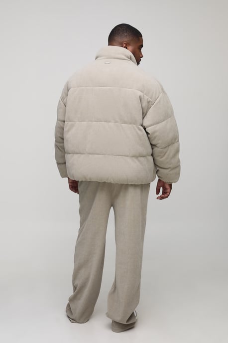 Plus Regular Fit Textured Faux Suede Funnel Neck Puffer Jacket - Image 2