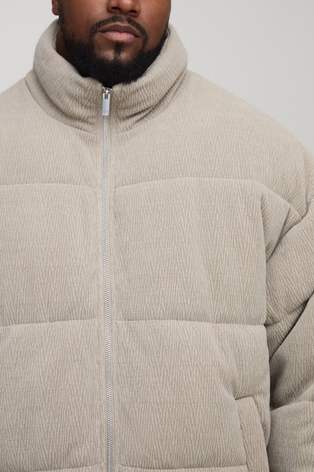 Plus Regular Fit Textured Faux Suede Funnel Neck Puffer Jacket - Image 3