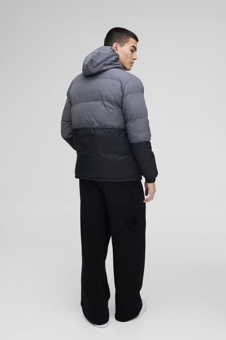 Colour Block Hooded Puffer in Charcoal - Image 2