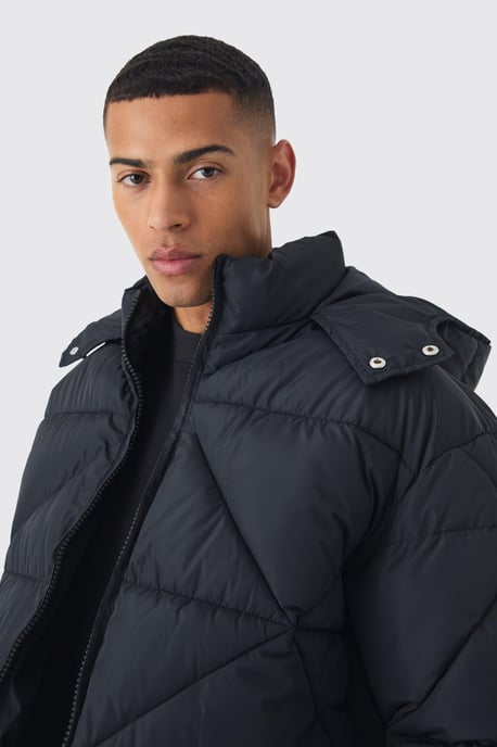Regular Fit Crinkle Nylon Panelled Hooded Puffer Jacket - Image 3
