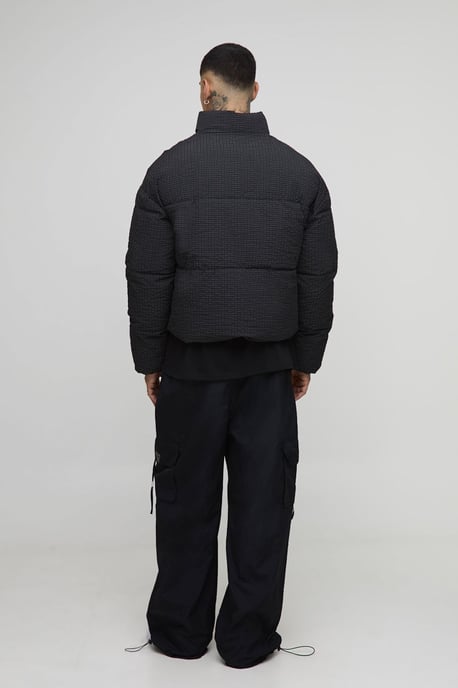 Tall Oversized Check Ripstop Funnel Neck Puffer Jacket - Image 2