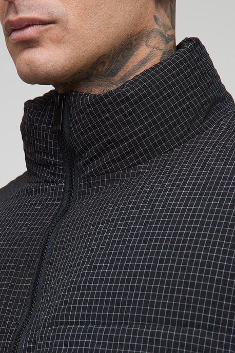 Tall Oversized Check Ripstop Funnel Neck Puffer Jacket - Image 3