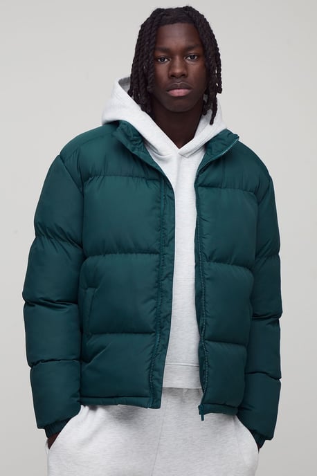 Regular Fit Funnel Neck Puffer Jacket in Khaki - Image 1
