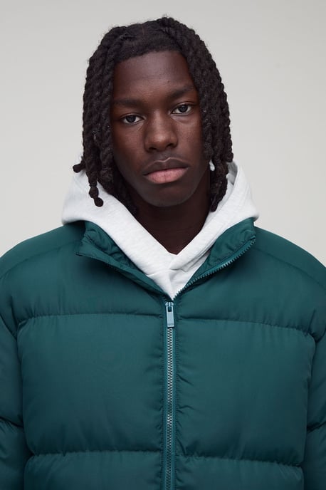 Regular Fit Funnel Neck Puffer Jacket in Khaki - Image 3