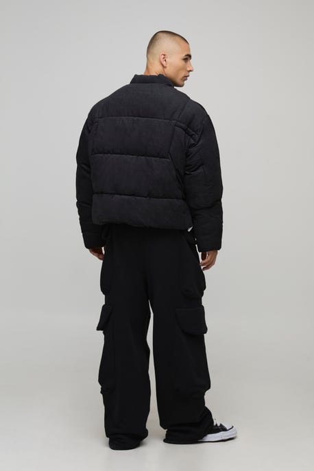 Boxy Fit Washed Nylon Duvet Funnel Neck Puffer Jacket - Image 2