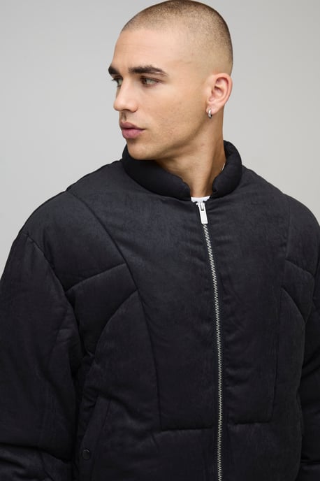 Boxy Fit Washed Nylon Duvet Funnel Neck Puffer Jacket - Image 3