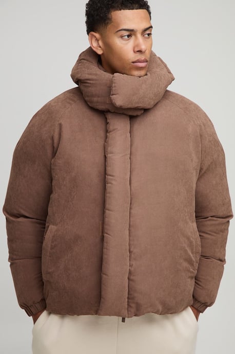 Oversized Boxy Peached Nylon Extreme Heavy Padded Funnel Neck Hooded Puffer Coat - Image 1