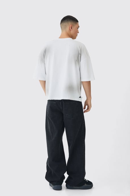 Baggy Rigid Leopard Cross Applique Denim Jeans - Image 2