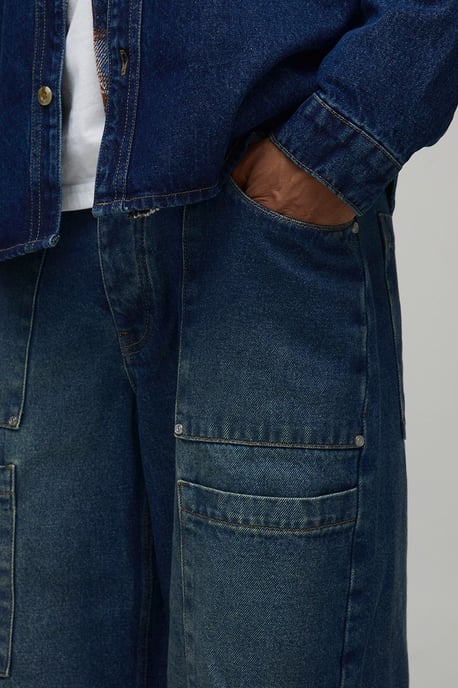 Baggy Fit Washed Panelled Hardware Jeans - Image 3