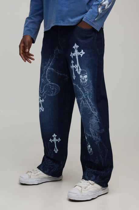 Loose Baggy Laser Print Gothic Jeans - Image 1