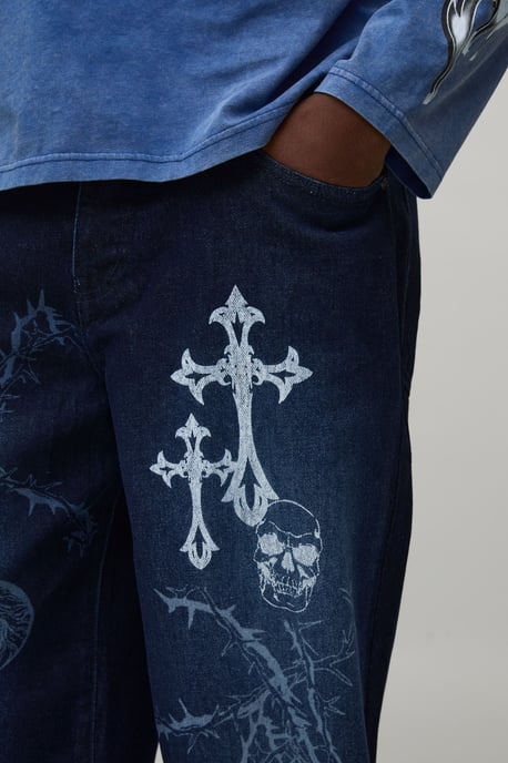 Loose Baggy Laser Print Gothic Jeans - Image 3