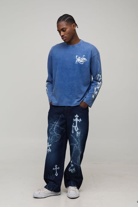 Loose Baggy Laser Print Gothic Jeans - Image 4