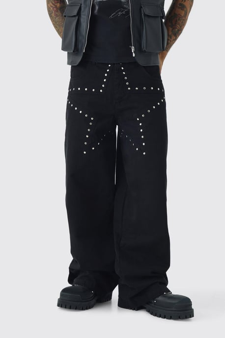 Baggy Fit Rigid Star Studded Jeans - Image 1