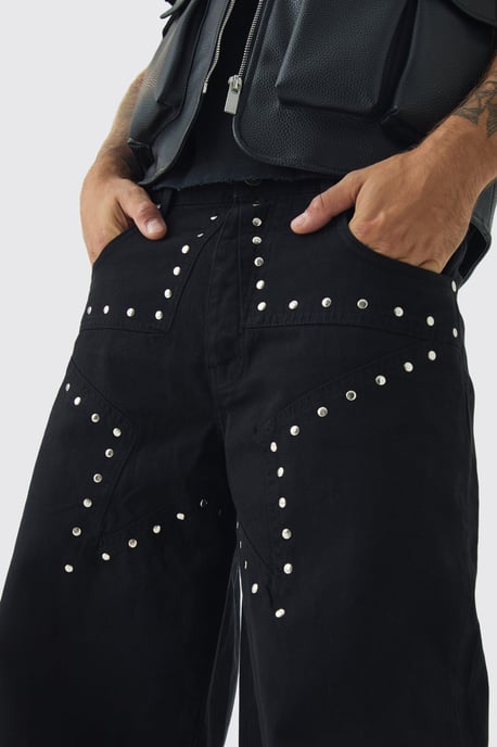 Baggy Fit Rigid Star Studded Jeans - Image 3