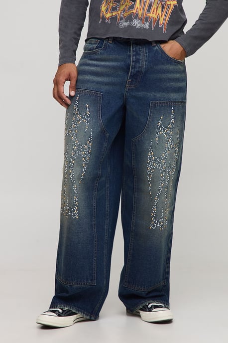 Baggy Embellished Tribal Carpenter Jeans - Image 1