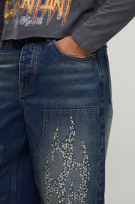 Baggy Embellished Tribal Carpenter Jeans - Image 3