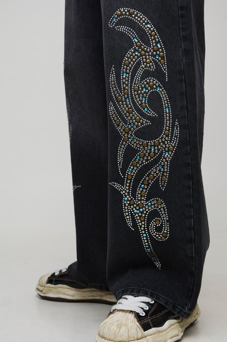 Baggy Fit Tribal Rhinestone Jeans - Image 3