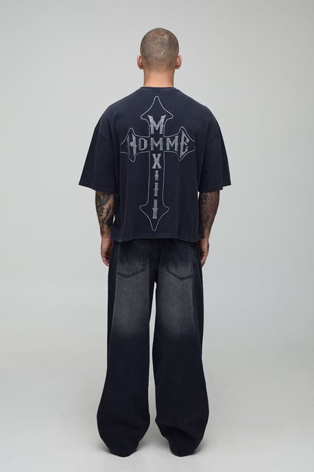 Baggy Fit Rhinestone Embellished Washed Jeans - Image 2
