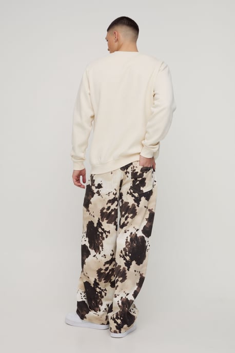 Baggy Fit Cow Print Denim Jeans - Image 2