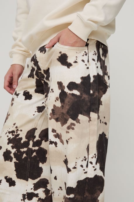Baggy Fit Cow Print Denim Jeans - Image 3