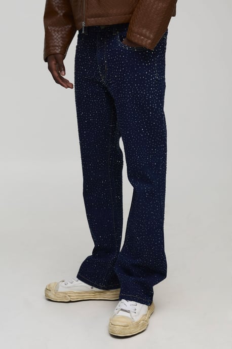 Slim Clear Rhinestone Embellished Denim Jeans - Image 1