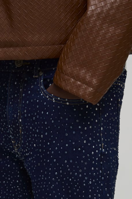 Slim Clear Rhinestone Embellished Denim Jeans - Image 3