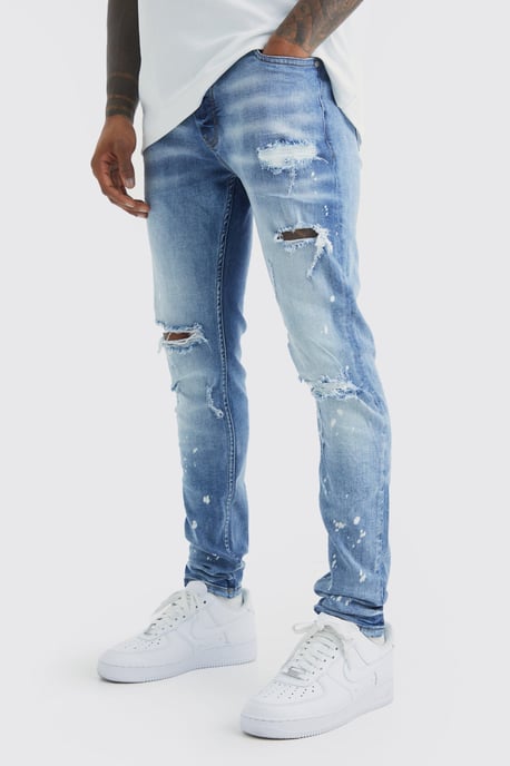 Skinny Stretch Bleached Ripped Knee Jeans - Image 1