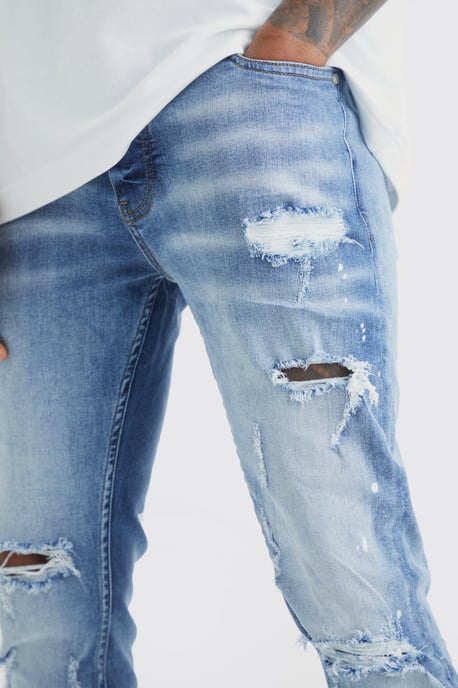Skinny Stretch Bleached Ripped Knee Jeans - Image 3