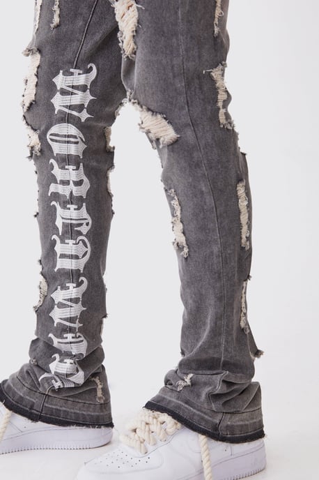 Skinny Stretch Stacked Distressed Embroidered Gusset Jeans - Image 3