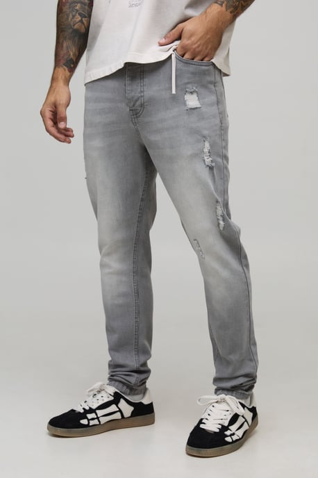 Skinny Stretch Distressed Ripped Washed Jeans - Image 1