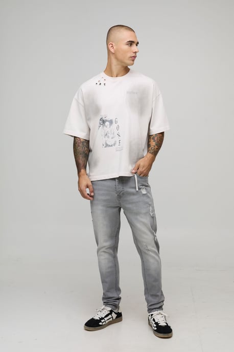 Skinny Stretch Distressed Ripped Washed Jeans - Image 4