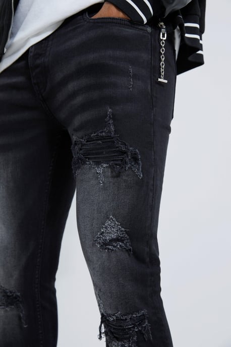 Skinny Stretch Rip And Repair Biker Washed Jeans - Image 3