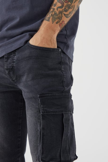 Skinny Stretch Washed Cargo Jeans - Image 3