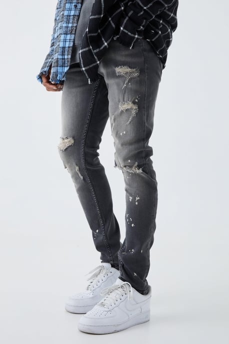 Skinny Stretch Bleached Ripped Knee Jeans - Image 1