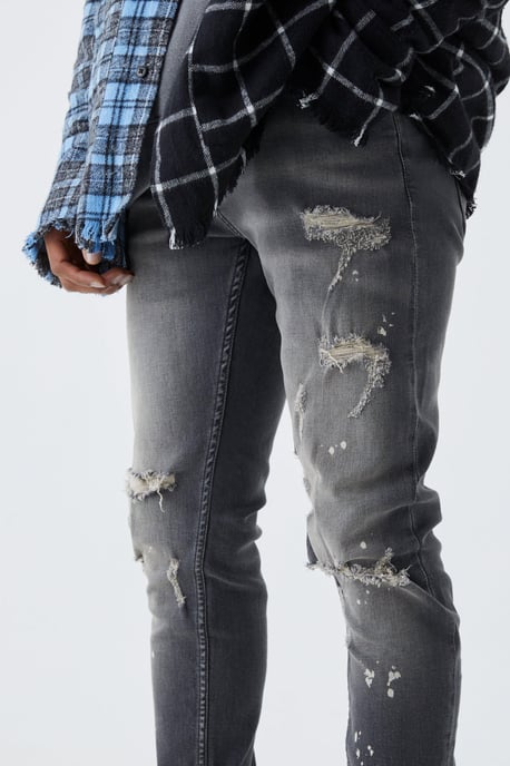 Skinny Stretch Bleached Ripped Knee Jeans - Image 3