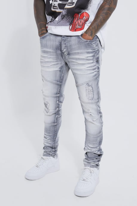Skinny Stretch Heavy Bleached Ripped Jeans - Image 1