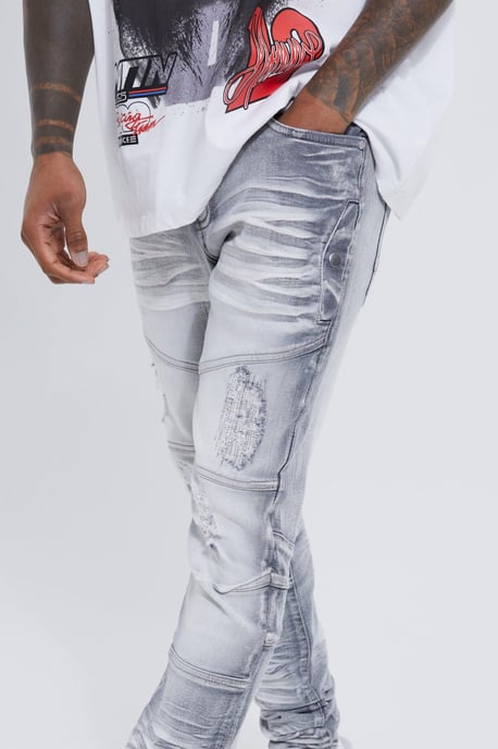 Skinny Stretch Heavy Bleached Ripped Jeans - Image 3
