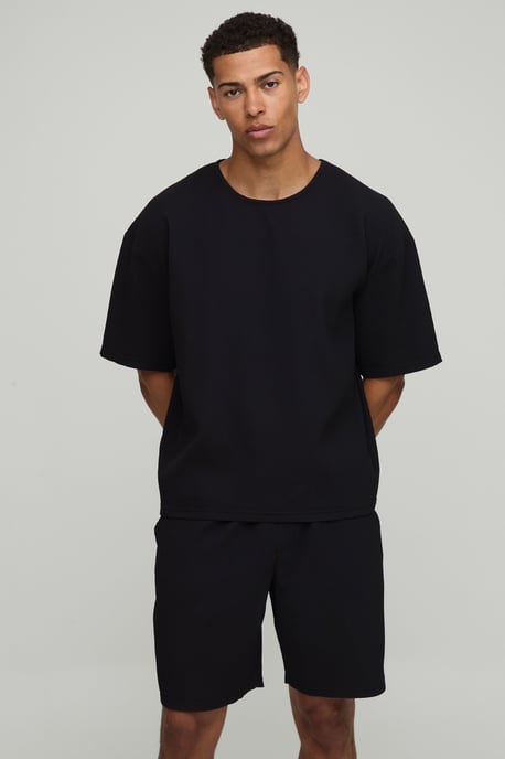 Oversized Boxy Pleated T-Shirt and Relaxed Fit Mid-Length Short Set - Image 1
