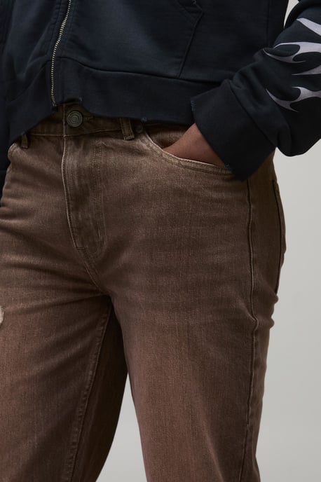 Straight Flared Knee Ripped Washed Denim Jeans - Image 3