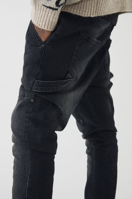 Skinny Flared Stacked Carpenter Gusset Washed Jeans - Image 3